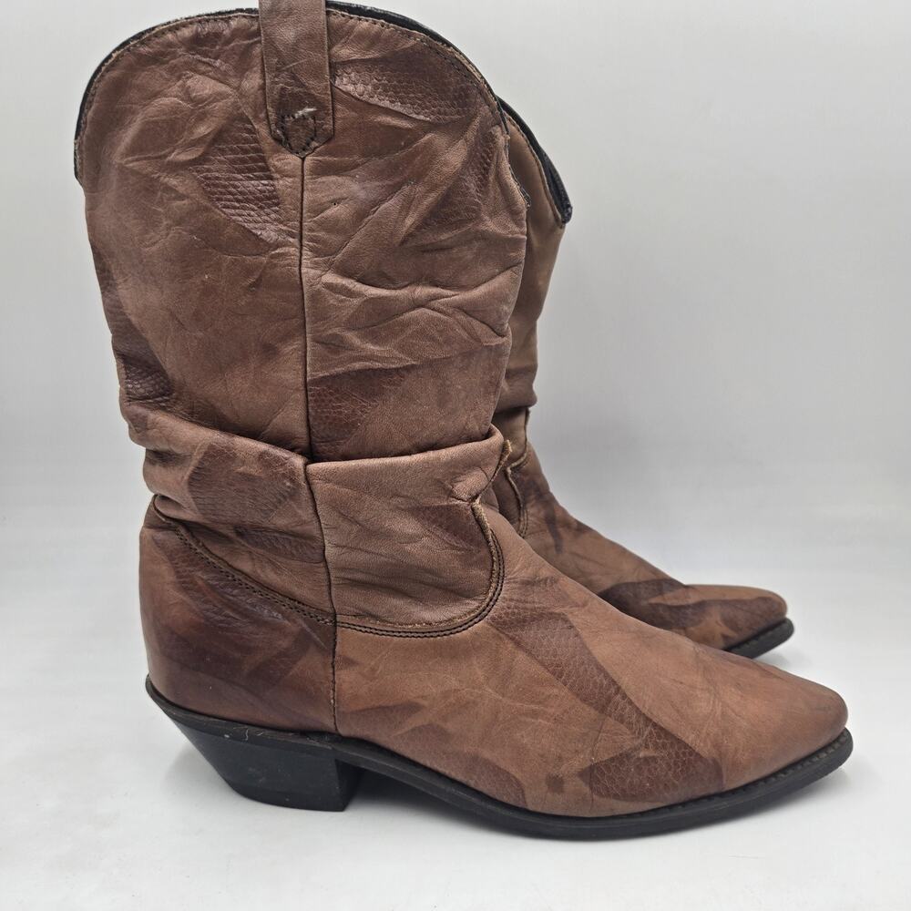 Vtg 8.5 Dingo Western Boots Brown Leather Scrunch Slouch Cowboy Distressed Boho